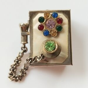 Vintage Antique Telephone Charm Pendant Rhinestone Flower ~ Opens!